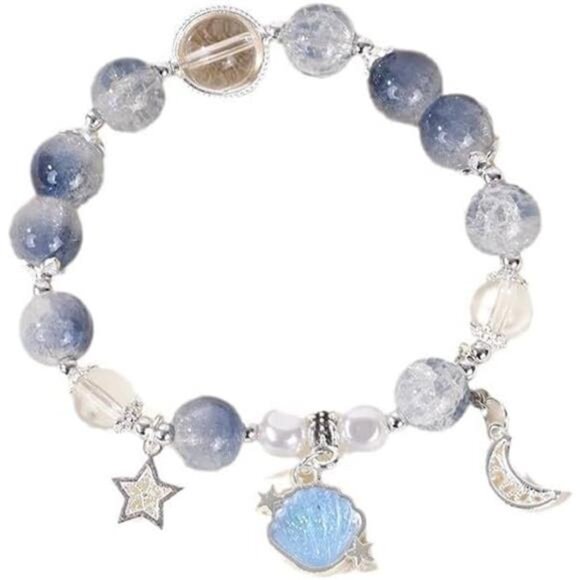 Shell Glass Crystal Bracelet with Star Moon Charms, - Picture 7 of 7